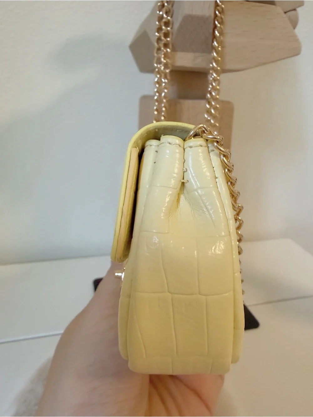Cream Yellow Croc Embossed Mini Crossbody Bag & Card Holder